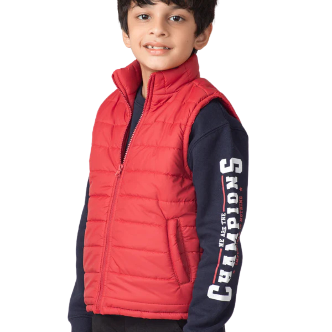 Boys Red Sleeveless Puffer Jacket